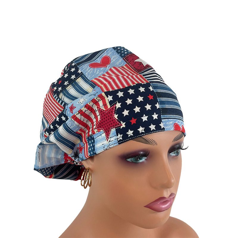 High Bun Ponytail Scrub Caps - I Love American Flags Patriotic USA. - Image 12
