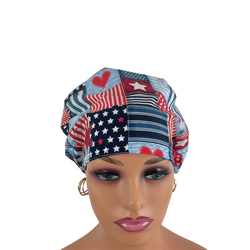 High Bun Ponytail Scrub Caps - I Love American Flags Patriotic USA. - Image 13