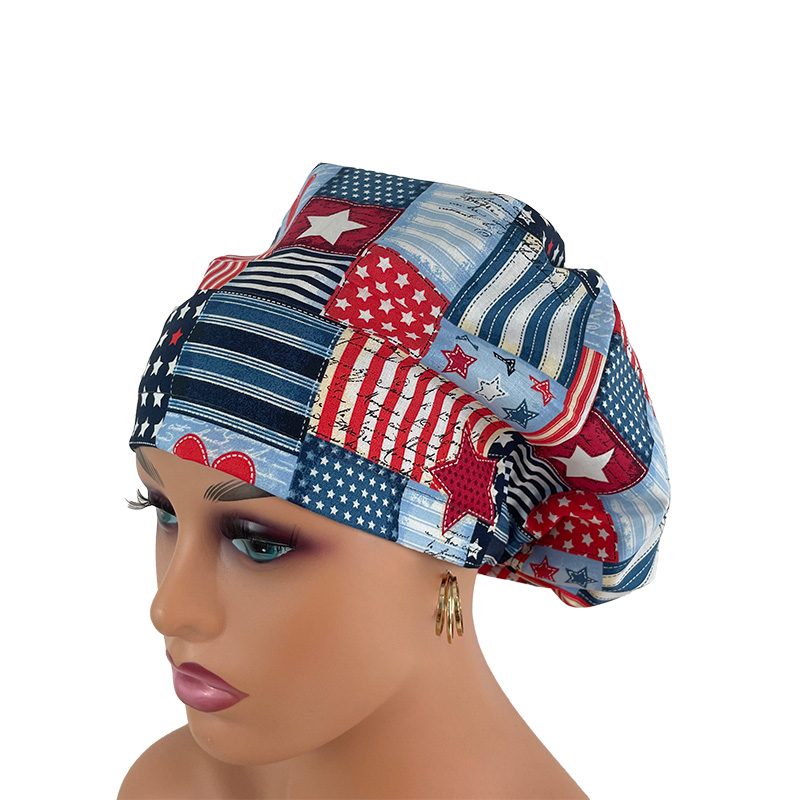 High Bun Ponytail Scrub Caps - I Love American Flags Patriotic USA. - Image 14