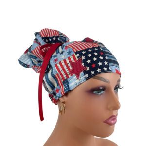 High Bun Ponytail Scrub Caps - I Love American Flags Patriotic USA.