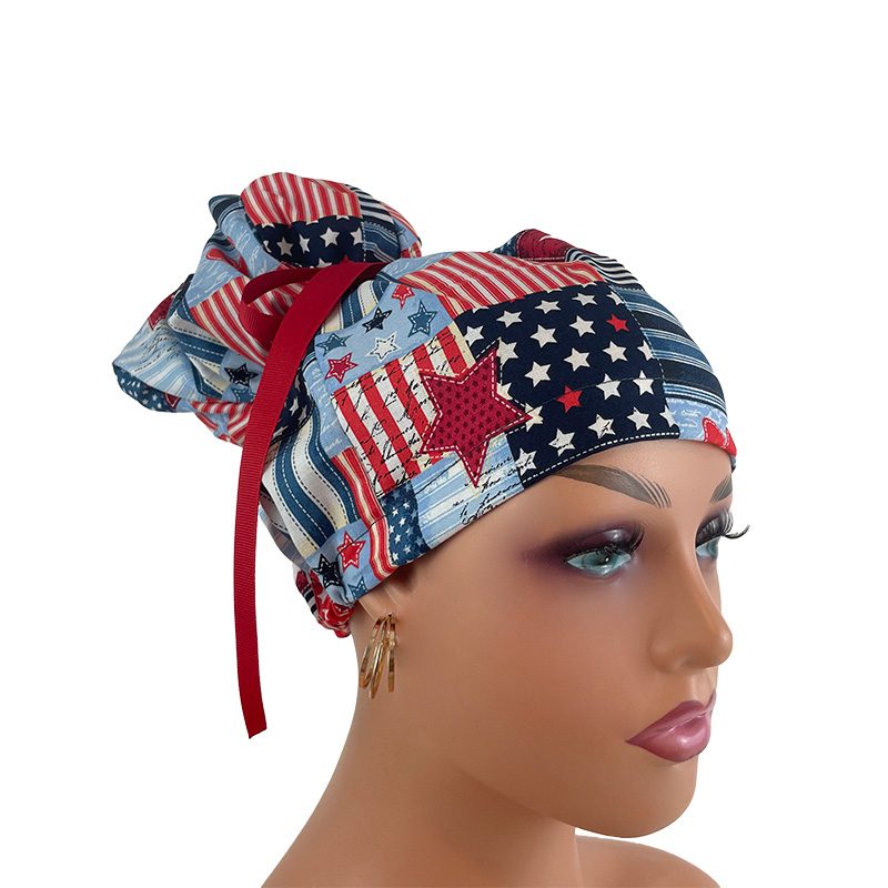 High Bun Ponytail Scrub Caps - I Love American Flags Patriotic USA.