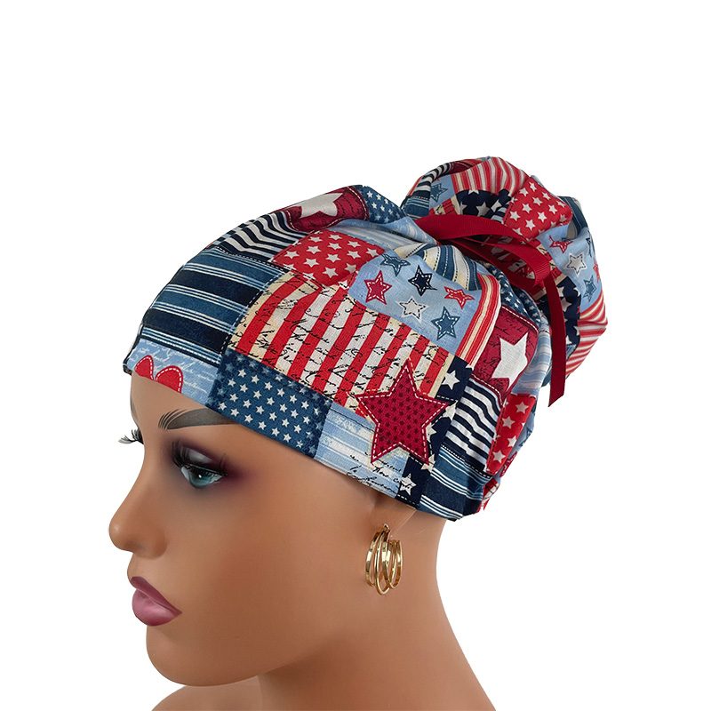 High Bun Ponytail Scrub Caps - I Love American Flags Patriotic USA. - Image 2