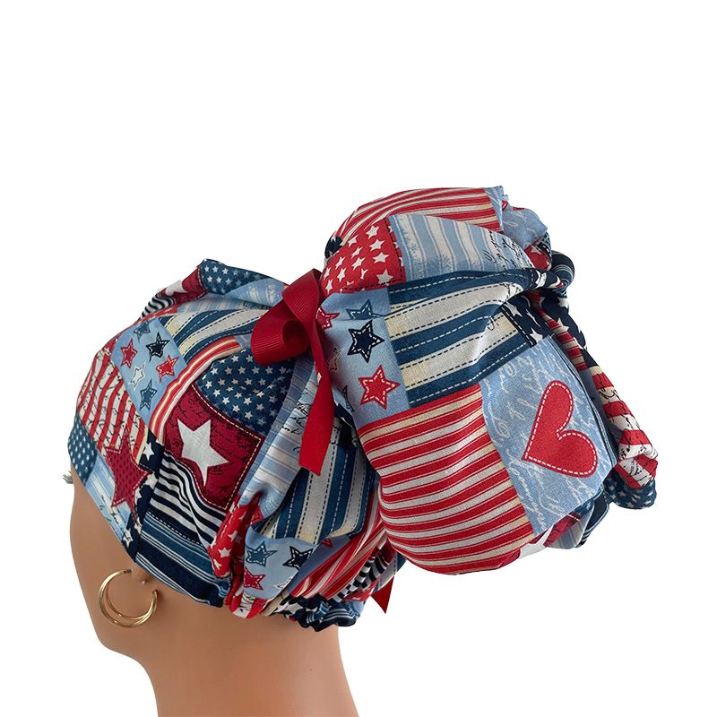 High Bun Ponytail Scrub Caps - I Love American Flags Patriotic USA. - Image 3