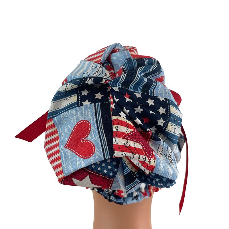 High Bun Ponytail Scrub Caps - I Love American Flags Patriotic USA. - Image 4