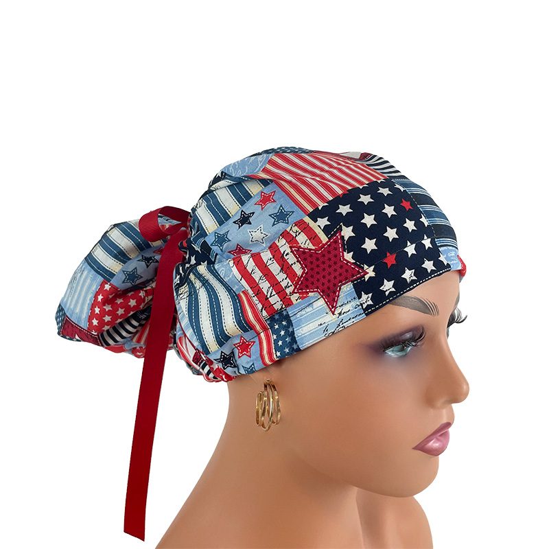 High Bun Ponytail Scrub Caps - I Love American Flags Patriotic USA. - Image 6