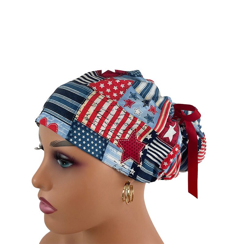 High Bun Ponytail Scrub Caps - I Love American Flags Patriotic USA. - Image 7