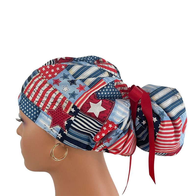 High Bun Ponytail Scrub Caps - I Love American Flags Patriotic USA. - Image 8