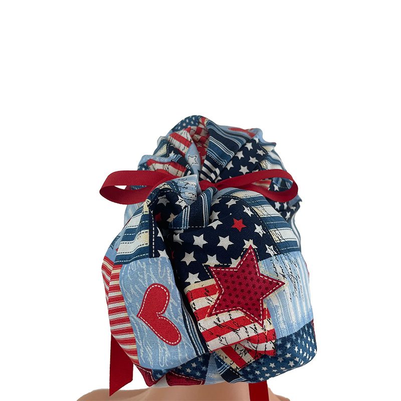 High Bun Ponytail Scrub Caps - I Love American Flags Patriotic USA. - Image 9