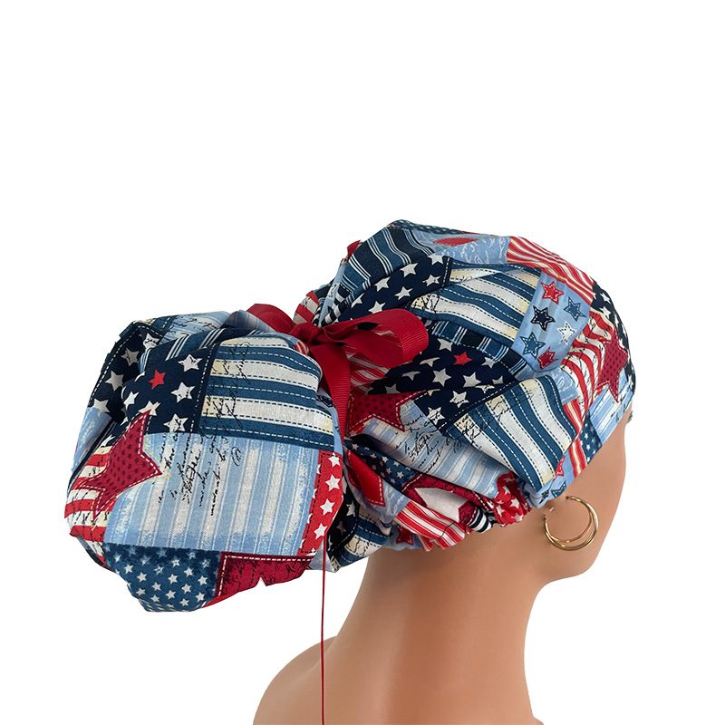 High Bun Ponytail Scrub Caps - I Love American Flags Patriotic USA. - Image 10