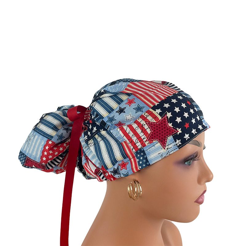 High Bun Ponytail Scrub Caps - I Love American Flags Patriotic USA. - Image 11