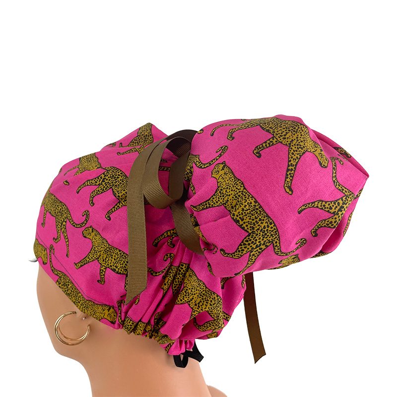 High Bun Ponytail Scrub Caps - Fine Leopards - Image 4
