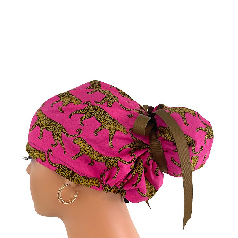 High Bun Ponytail Scrub Caps - Fine Leopards - Image 11