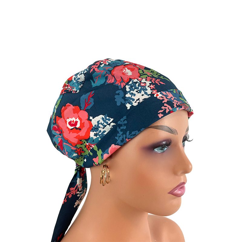 Chemo Medical Scrub Cap - Flower Blue and Pink
