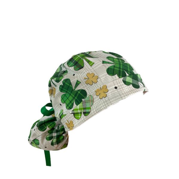 Turn Up Ponytail Medical Scrub Cap. Love O' The Irish - Clover Fields - Image 9