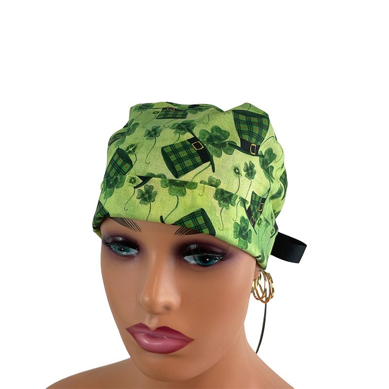 Turn Up Ponytail Medical Scrub Cap. Leprechaun Hats - Image 2
