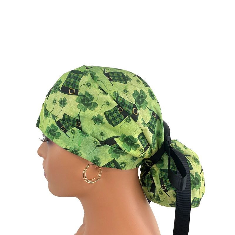 Turn Up Ponytail Medical Scrub Cap. Leprechaun Hats - Image 4