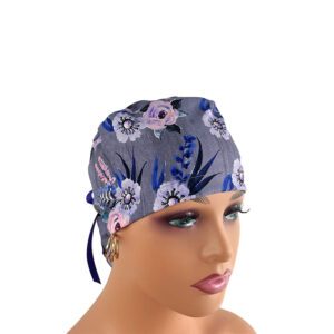 Ponytail Medical Scrub Cap – Spring Sensation – Perfectly Painted Flowers