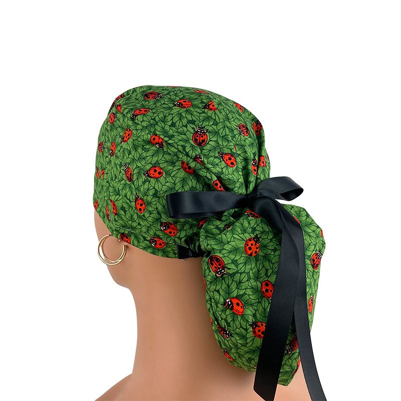 Ponytail Medical Scrub Cap – Saint Patrick’s Lady Bugs - Image 4