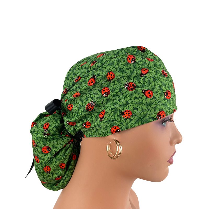 Ponytail Medical Scrub Cap – Saint Patrick’s Lady Bugs - Image 7