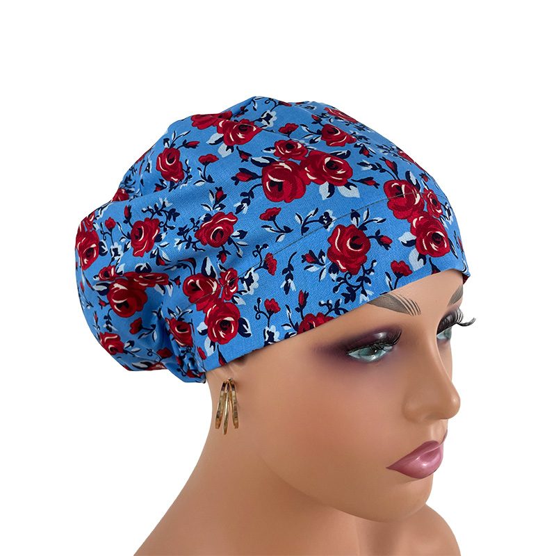 European Style Scrub Cap - Roses Red On Red Ribbon - Image 11
