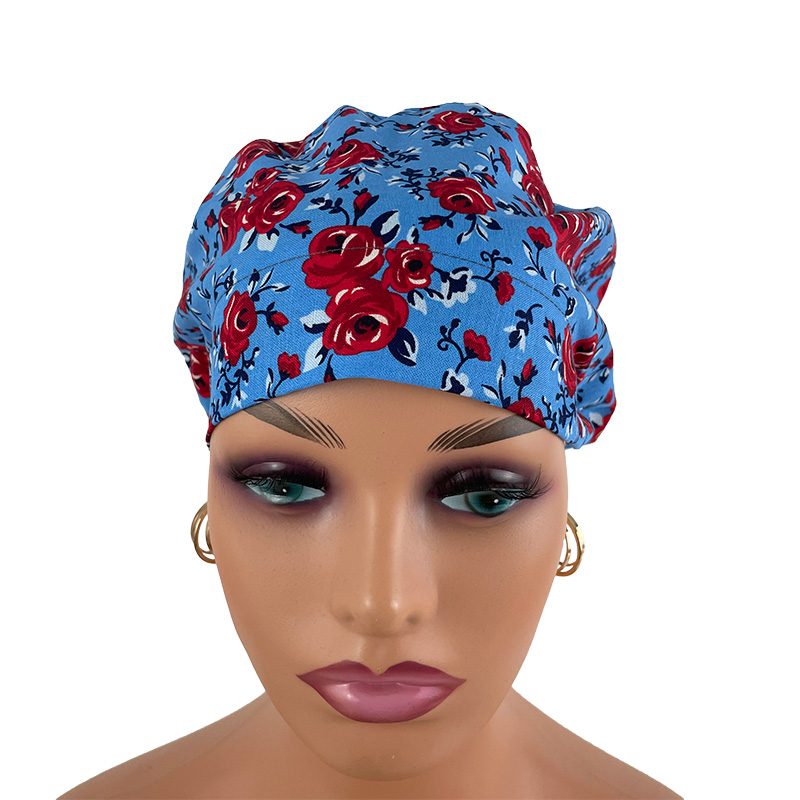 European Style Scrub Cap - Roses Red On Red Ribbon - Image 12