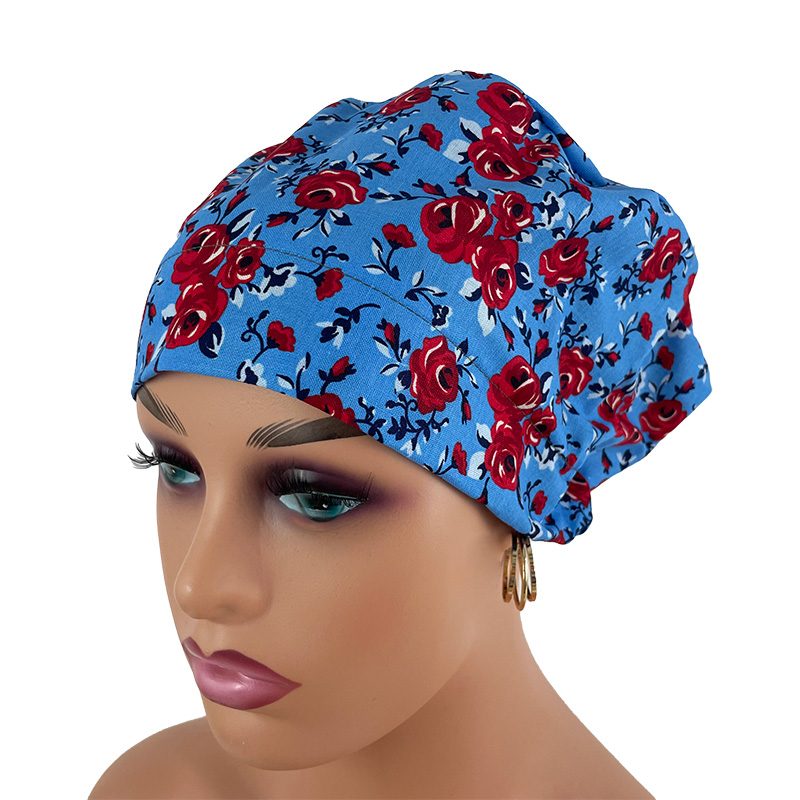 European Style Scrub Cap - Roses Red On Red Ribbon - Image 13