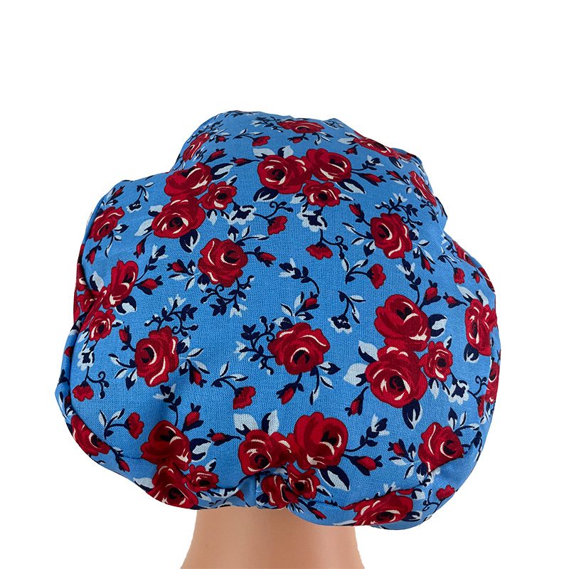 European Style Scrub Cap - Roses Red On Red Ribbon - Image 14