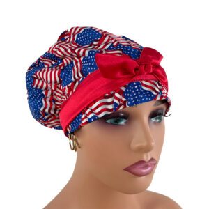 European Style Scrub Cap - American Flags Patriotic USA
