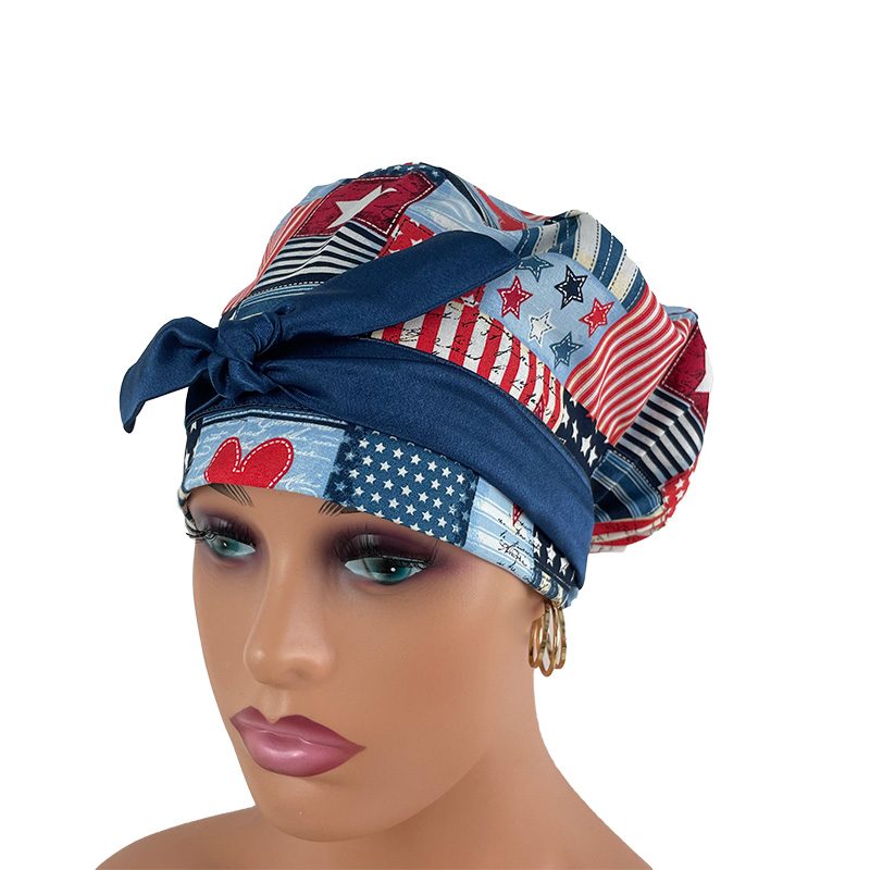 European Style Scrub Cap - I Love American Flags Patriotic USA On Blue Ribbon - Image 3