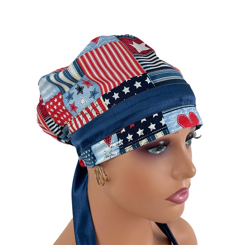 European Style Scrub Cap - I Love American Flags Patriotic USA On Blue Ribbon - Image 5