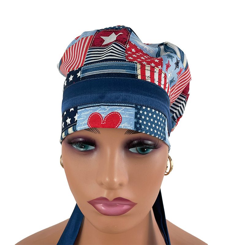 European Style Scrub Cap - I Love American Flags Patriotic USA On Blue Ribbon - Image 6