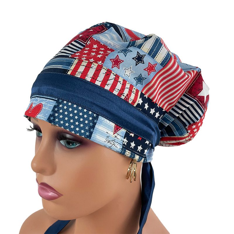 European Style Scrub Cap - I Love American Flags Patriotic USA On Blue Ribbon - Image 7