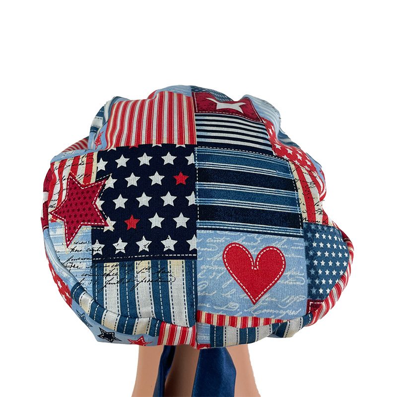 European Style Scrub Cap - I Love American Flags Patriotic USA On Blue Ribbon - Image 8