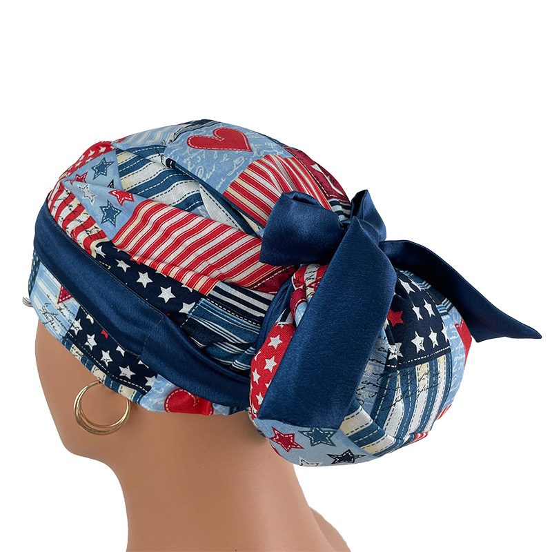 European Style Scrub Cap - I Love American Flags Patriotic USA On Blue Ribbon - Image 9