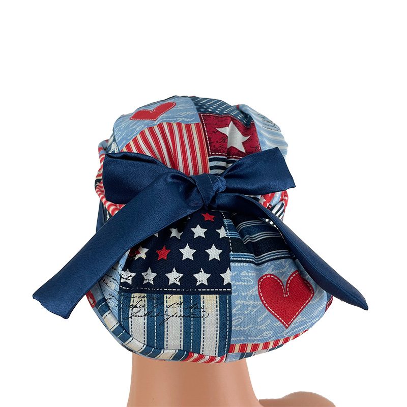 European Style Scrub Cap - I Love American Flags Patriotic USA On Blue Ribbon - Image 10
