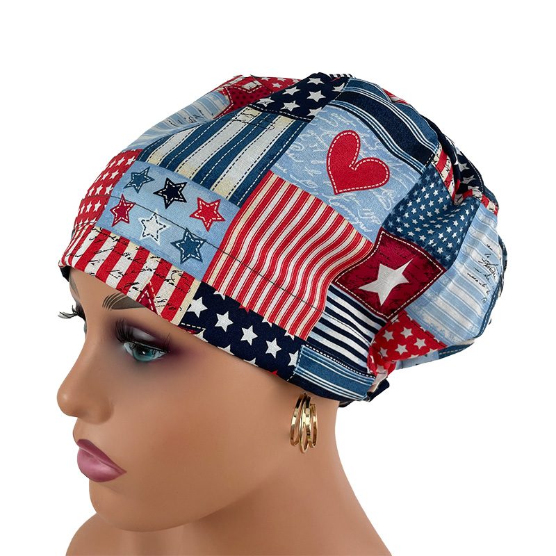 European Style Scrub Cap - I Love American Flags Patriotic USA On Blue Ribbon - Image 12