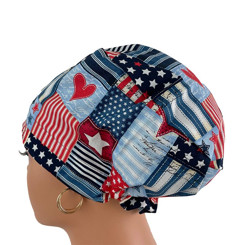 European Style Scrub Cap - I Love American Flags Patriotic USA On Blue Ribbon - Image 13
