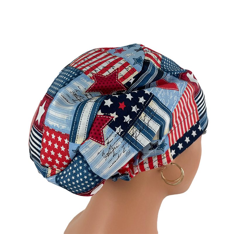 European Style Scrub Cap - I Love American Flags Patriotic USA On Blue Ribbon - Image 15
