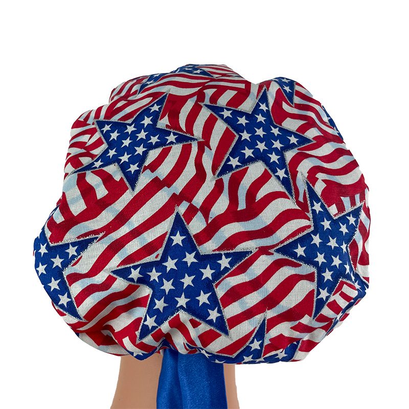 European Style Scrub Cap - Bright Stars On Blue Ribbon - Image 4