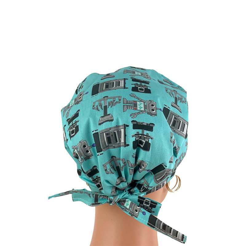 Unisex Medical Scrub Cap – Surgery Robots – Aqua - Image 5
