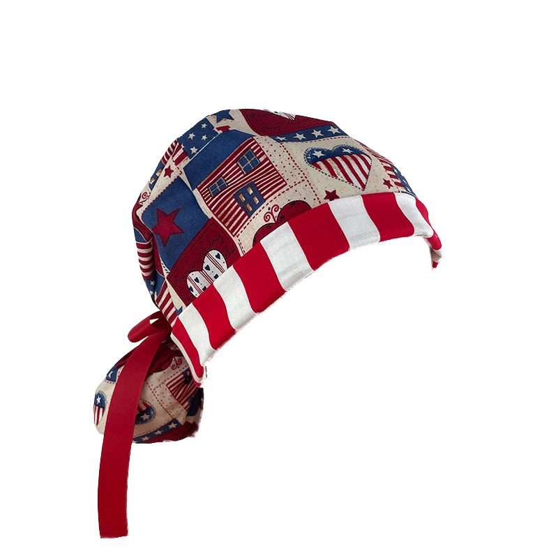 Turn Up Ponytail Medical Scrub Cap – I Love American Flags Patriotic USA - Image 8