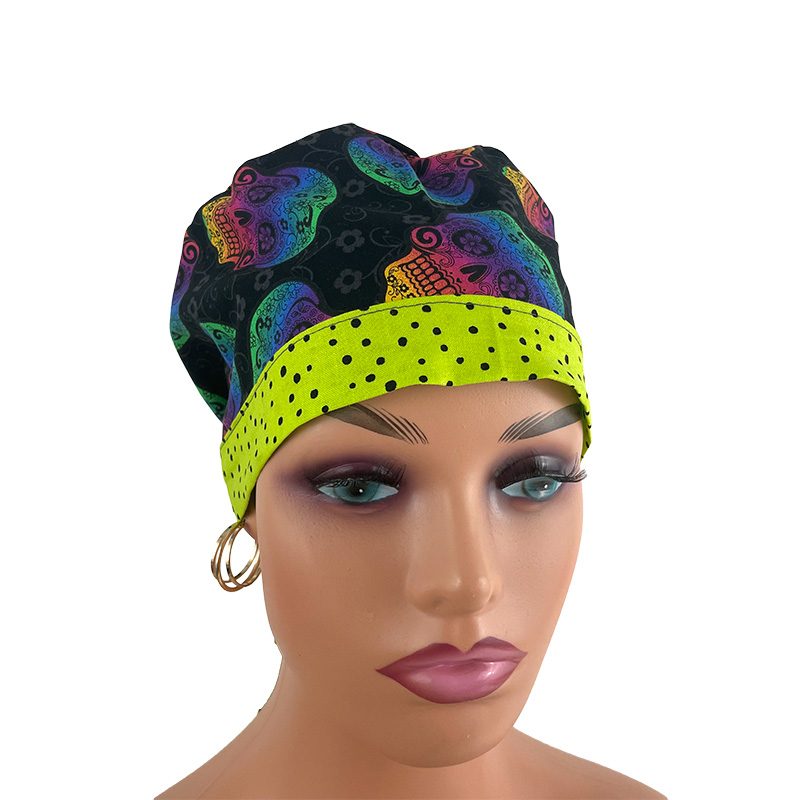Chemo Medical Scrub Cap Rainbow Skulls Green Surgihats4u Scrub Caps