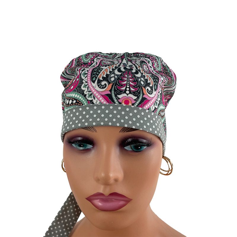 Chemo Medical Scrub Cap - Florissimo in Dark Pink - Image 2