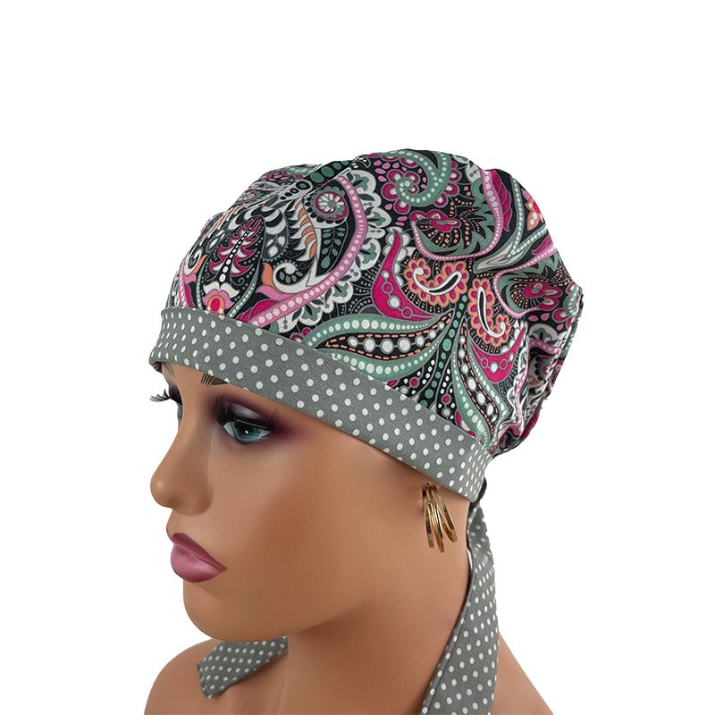 Chemo Medical Scrub Cap - Florissimo in Dark Pink - Image 3