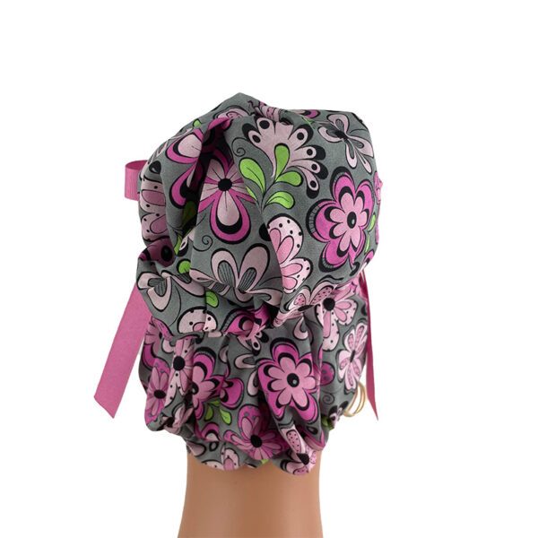 European Style Scrub Cap - Pink & Gray Madison Floral - Image 7
