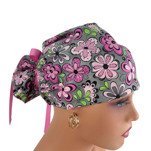 European Style Scrub Cap - Pink & Gray Madison Floral - Image 8
