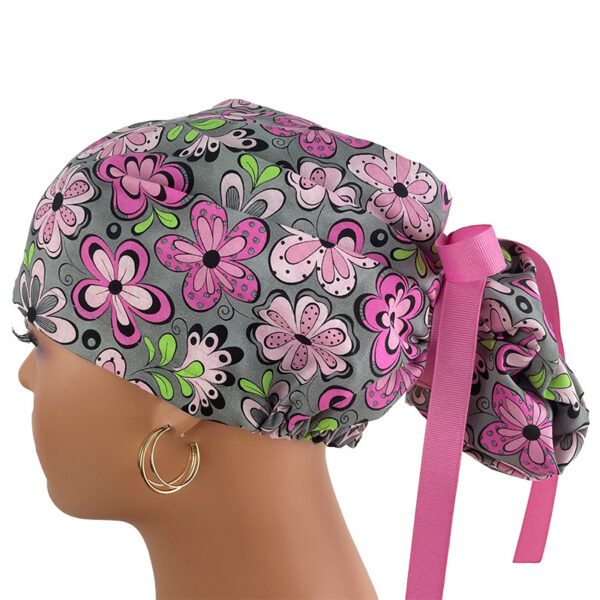 European Style Scrub Cap - Pink & Gray Madison Floral - Image 10