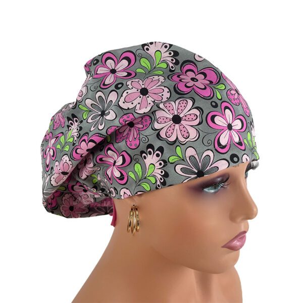 European Style Scrub Cap - Pink & Gray Madison Floral - Image 17
