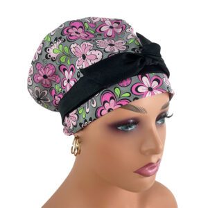 European Style Scrub Cap - Pink & Gray Madison Floral