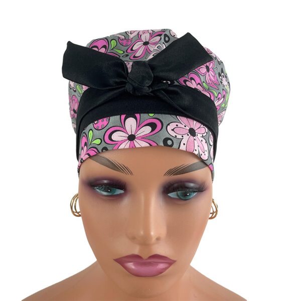 European Style Scrub Cap - Pink & Gray Madison Floral - Image 2